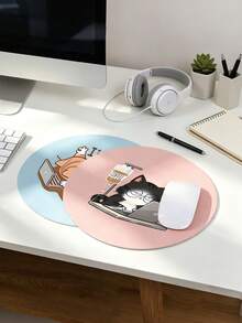 Cute Cat Pattern Mouse Pad With Wrist Rest, Round Office Gaming Desk Mat, Keyboard Wrist Rest, High-Definition Printing, EVA Material, Comfortable Wrist Support, Skin-Friendly Desk Pad, Desktop Protector, Work Gift, Suitable For Gaming And Office, Compatible With PC/Laptop/Wireless Mouse, Holiday Gift, Party Gift, Promotion Gift - Multicolor - View 8