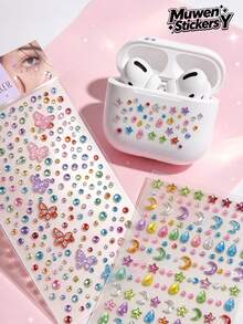 1pc Girl Style Creative 3D Acrylic Laser Decorative Sticker, Colorful Butterfly Star Crescent Moon Multi-Color Rhinestone Multi-Style Rhinestone Sticker, 3D Self-Adhesive Rhinestone Sticker With Tweezers, Suitable For Phone, Camera, Earphone, Gift Box, Greeting Card, Photo Album, Gift Decoration And More - one-size - View 2