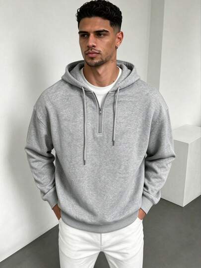 ZYNTH BALENO Men's Autumn/Winter Loose Drop Shoulder Zip-Up Sweatshirt, Suitable For Sports, Outdoor, Indoor, Classic Solid Color Long Sleeve