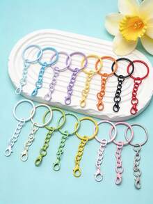 30/60/100/200pcs Colorful Keychain Set, Metal Round Open Key Ring Chain With Lobster Clasp, Craft Pendant Making Accessories DIY Handmade Hanging Toys And Other Small Accessories - Keychain - View 4