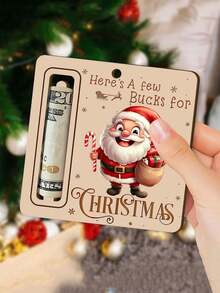 4Pcs Rustic Christmas Printed Wooden Money Holder Ornaments Square Wood Cash Gift Card Hanging Tags With Jute String For Xmas Tree Holiday Gift Decorations - Multicolor - View 9