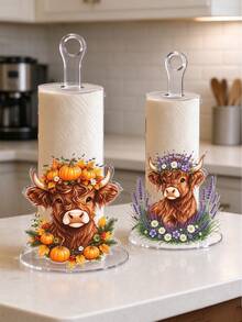 2D Flat Highland Cow Clear Acrylic Tissue Holder, Farmhouse-Style Kitchen Decor, Perfect For Home Kitchen Storage And Holiday Decoration, Upright Tissue Dispenser, Storage Organizer - Multicolor - View 6