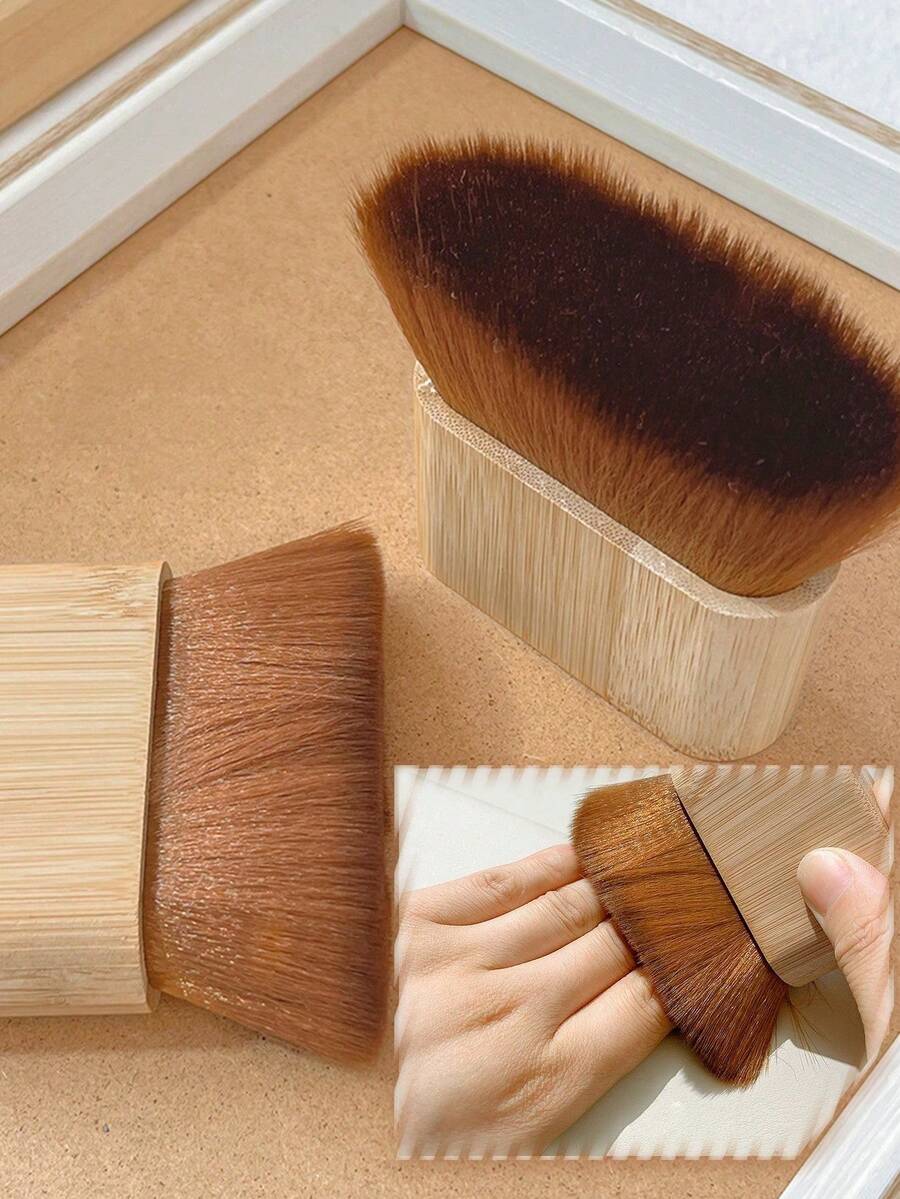 1pc Large Bamboo Handle Nail Brush, Nylon Bristles, For Cleaning Nail Dust, Nail Art Tool - Multicolor - View 1