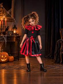 Disfraz Económico de Payasa de Terror para Niña Rojo y Negro Halloween con Falda Satinada - Negro - Ver 4