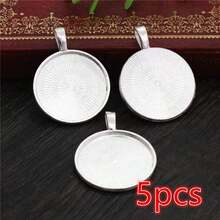 5 buah Alas Liontin Kosong Cocok untuk Cabochon Bulat 25mm, Baki Bezel Liontin, Aksesoris Pembuatan Perhiasan DIY - 25mm - View 19
