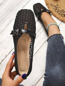Women's Flat Mesh Lace Hollow Out Summer New Style Shoes - Black - View 1