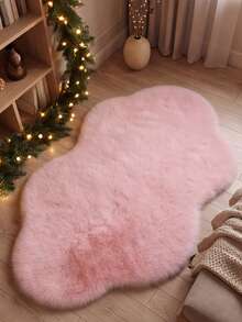 1pc, Washable Non-Slip Pink Cloud-Shaped Faux Rabbit Fur Decorative Rug, Soft Skin-Like Surface With Non-Slip Bottom, Pure Black Design Style, High-End Minimalist And Elegant, Reflecting The Owner's Sophisticated Aesthetic, Suitable For Living Room, Bedroom, Bedside, Sofa Side, Study, Dressing Room, Vanity And Other Living Scenes, Great Christmas Gift, Rugs, Carpet, Rugs Living Room, Rugs For Bedroom, Bedroom Rug, Rug For Bedroom, Carpet Living Room, Carpet For Bedroom, Room Decor, Washable Rug, - Multicolor - View 4