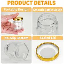 24 Pack 45ml Round Mini Glass Jars With Gold Screw Lids, Reusable Small Glass Storage Containers For Spices, Herbs, Jam, DIY Crafts, Boho Wedding & Party Favors, Home Decor - Gold - View 5