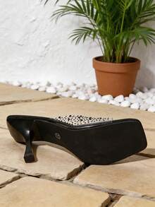 Transparent PVC Rhinestone Square Toe Thin High Heel Mule Slippers, High Heel Slip-On Sandals, Sexy Open Toe Women's High Heel Slippers, Suitable For Summer Wear - Black - View 8