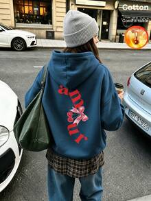 Autumn/Winter Letter Bow Back Print Y2K Style - Cow Blue - View 1