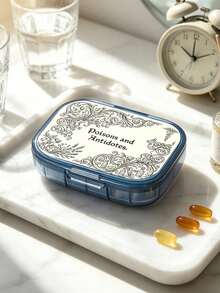 "Poisons And Antidotes" Printed Pill Box, Vintage European Style Pill Box, Portable Pill Storage, Convenient Medication Storage Box, Travel Pill Box, Dispenser Box, Portable Jewelry And Pill Box, Travel Pill Box, Large Capacity Compartments, Weekly Medication Organizer, Back To School Season, Back To School Gift, Christmas Gift, Halloween Gift - Multicolor - View 2