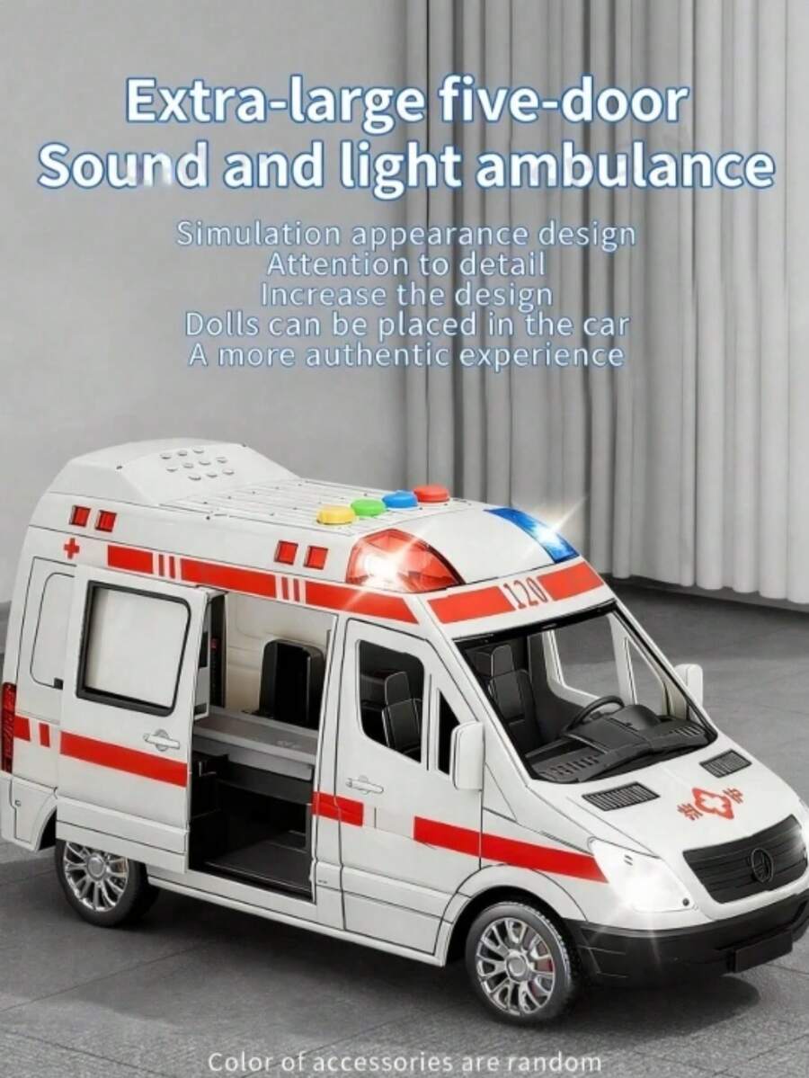 Ambulance Simulation Model With Sound And Light Scene Simulation Car Model Educational Cognitive, Interactive Toy For 3 To 6 Years Old Boys Gift
