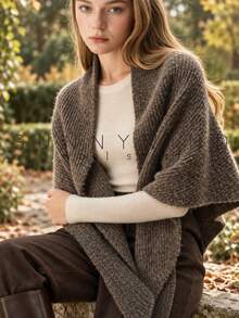 1pc Women's Striped Solid Color Fashion Casual Versatile Wool Knit Triangle Scarf Shawl, Suitable For Autumn/Winter Daily Wear - Floral Coffee - View 1