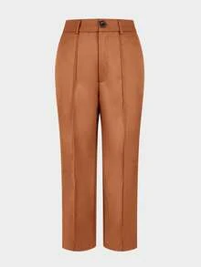 Jisfaneya Plus-Size Women's Solid-Color Pants With Pockets: Elegant, Office-Ready, And Versatile For Commuting - Brown - View 3