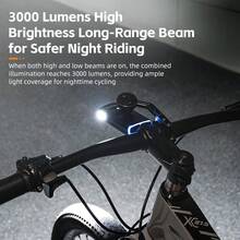 ROCKBROS 1PC 3000 Lumen Bike Bicycle Front Light Rainproof USB-C Rechargeable Cycling Headlight 10000mAh Waterproof - Black - View 8