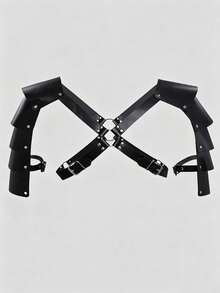 1pc Adjustable Synthetic Leather Body Corset Straps, Shoulder Armor Buckles, Tight Fitting Clothes - Black - View 4