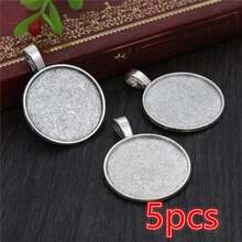 5 buah Alas Liontin Kosong Cocok untuk Cabochon Bulat 25mm, Baki Bezel Liontin, Aksesoris Pembuatan Perhiasan DIY - 25mm - View 17