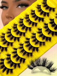 Sibeuna 10對蓬鬆濃密柔軟加厚顯眼假睫毛 Bedhead Lashes，可重複使用，適合女性與女孩，適合初學者、派對與節日眼妝禮物 - 黑色 - 查看 3