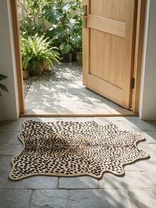 Faux Leopard Skin Asymmetrical Shaped Rug, Vintage Animal Print Living Room Decor Mat, Luxury Asymmetrical Bedroom Bedside Foot Mat - Multicolor - View 3
