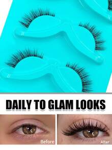 Asiteo 3 Pairs Natural 2/3 Eyelash Clear Band Angel Lashes Fluffy Soft Lashes, Cat Eye Lashes Crossed & Wispy False Eyelashes, Portable Makeup Travel Lashes Suitable For Beginners - Black - View 4