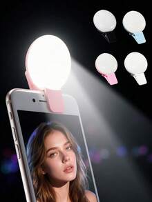 1pc USB Rechargeable Selfie Ring Light, Aro De Luz, 3 Brightness Modes, Travel Accessory, Comes With USB Charging Cable, Suitable For Selfie Ring Light Auxiliary Lighting, Low-Light Selfie Enhancement For Smartphone Photography, Portable Fill Light, Live Streaming - Style B - View 1