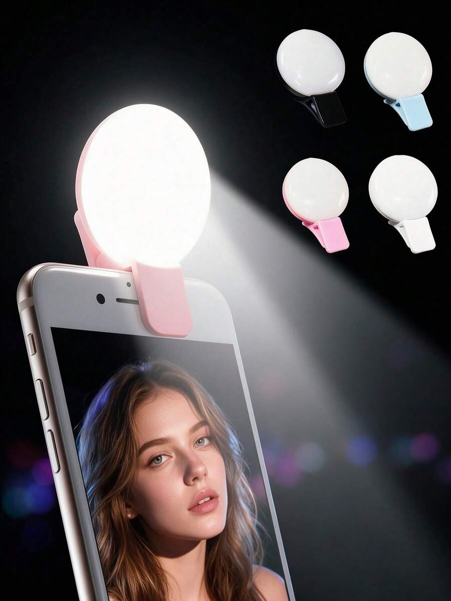 1pc USB Rechargeable Selfie Ring Light, Aro De Luz, 3 Brightness Modes, Travel Accessory, Comes With USB Charging Cable, Suitable For Selfie Ring Light Auxiliary Lighting, Low-Light Selfie Enhancement For Smartphone Photography, Portable Fill Light, Live Streaming - Style B - View 1