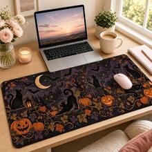 Halloween Patchwork Extended Mouse Pad, 3 Spooky Styles Available, Pumpkin Ghost Black Cat And Bat Desk Mat, Polyester Surface With Non-Slip Rubber Base For Home Office, Dorm, Study And Gaming, 3 Sizes Available - View 13