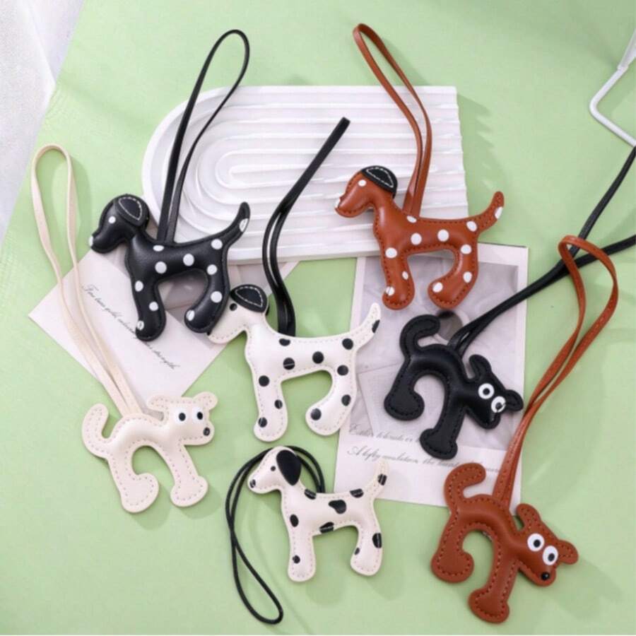 1pc Spotted Dog PU Leather Keychain, Cute Dog Shape Bag Charm, Stuffed ...