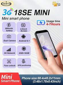 SERVO 18SE Mini 智能手機 Android 8.1 3G WCDMA RAM 2GB+ROM 16GB WIFI 3.0 吋螢幕 雙卡雙待迷你手機 - 黑色 - 查看 2