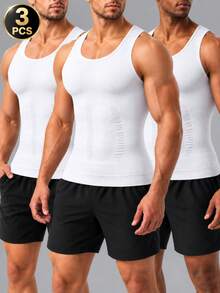 3 buah Tank Top Pembentuk Tubuh Kompresi Tanpa Jahitan dan Bernapas untuk Pria, Kaos Dalam Tanpa Lengan Cocok untuk Berbagai Acara - Putih - View 2