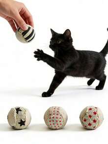 1pc Raffia Cat Scratch Toy, Canvas Cat Toy Ball, Interactive Chasing Ball - Multicolor - View 4