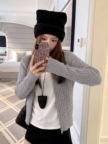 Women's Autumn/Winter Cable Knit Long Sleeve Zipper Front Casual Cardigan - Gray - View 1