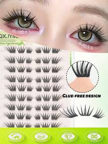 60pcs Glue-Free False Eyelashes, Korean Style, C/D Curl, No Glue Needed, Easy DIY, Beginner Friendly, Reusable, Transparent Stem With Invisible Thin Band, Suitable For Daily Commute, Dating And Various Occasions - C/D MIX - View 1