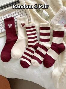 5 Pairs New Angola Red Socks, Breathable Moisture-Wicking Crew Socks, Unisex, Suitable For Christmas, Fall - Multicolor - View 11