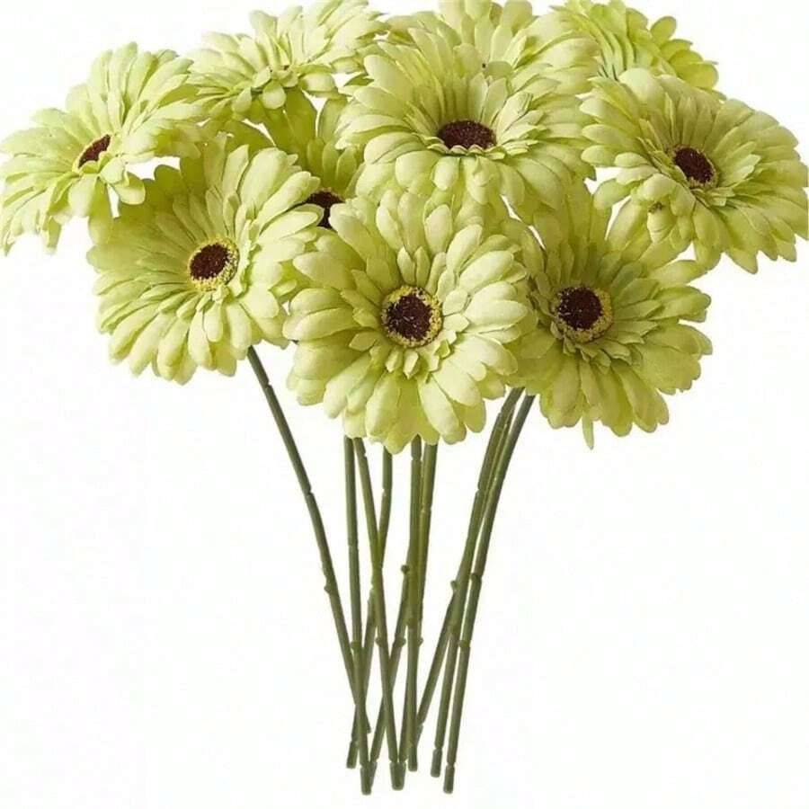 6/12pcs Artificial Gerbera Daisy (Silk Material), Faux Sunflower, Bulk Artificial Flower Bouquet, Suitable For Wedding Bridal Bouquet, Party, Home Kitchen Decor, Autumn Decoration, Etc. - Mint Green - View 1