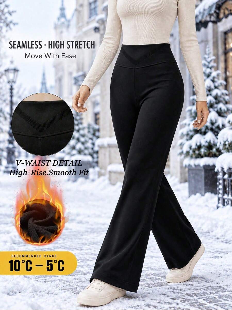Women's Seamless Autumn Fashion Minimalist Wide Leg Pants, Winter High Waist Tummy Control Thermal Lined Long Pants