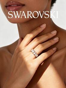 SWAROVSKI Rose Gold Teardrop Pear-Shaped Pave Diamond Eternity Ring, Luxury Stackable Banquet Decorative Finger Ring - Rose Gold - View 5