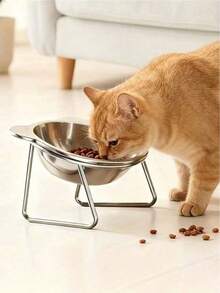 PETSIN Stainless Steel Elevated Cat Bowl Set, Metal Stand, Non-Slip Base, 15° Tilt Anti-Reflux Bowl For Kittens, Puppies & Dogs - 420ml - View 8