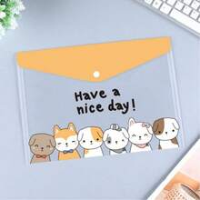 5pcs A4 Transparent Thickened Plastic Snap Button File Bags, Cartoon Zipper Folders, Office Document Bags - Multicolor - View 2