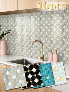 10pcs Self-Adhesive Marble Wallpaper, Waterproof Tile Stickers, Wear-Resistant Easy To Clean, Peel And Stick, DIY Home Wall Decor Stickers, Suitable For Kitchen, Living Room, Dining Room, Bar And Bathroom Decoration - View 2