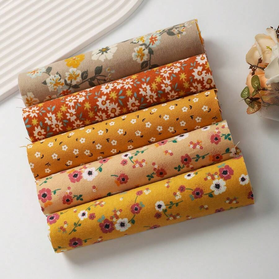 5pcs 23.5*30cm Yellow Handmade Patchwork Fabric, DIY Fabric Set, Floral Series Sewing Fabric Set - Yellow 23.5*30cm-1 - View 1