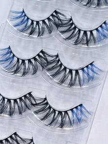 5 Pairs Blue Dual-Tone False Eyelashes, Fluffy Cross-Layered Cat Eye Lashes, Thick Natural Dramatic False Eyelashes, Suitable For Party, Event, Date And Holiday Makeup - View 7