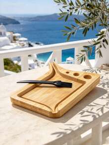 1PC Bamboo Rolling Tray, All-In-One Bamboo Rolling Station With Material Guide Slot, Portable Storage Tray With Cleaning Brush Accessory, Smoking Accessories - Bamboo Tray + Plastic Brush - View 1