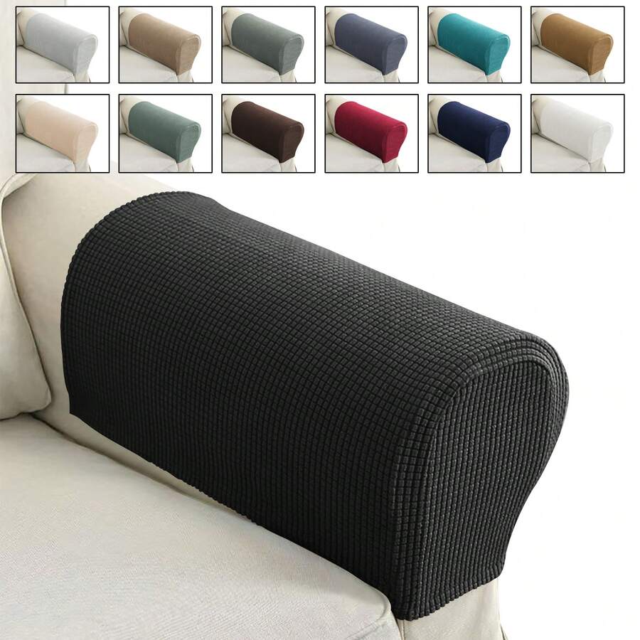 2/4pcs Elastic Twill Corn Velvet Sofa Armrest Covers, Soft And Stretchy Protection For Chair, Sofa, Armchair, Recliner Armrest Covers