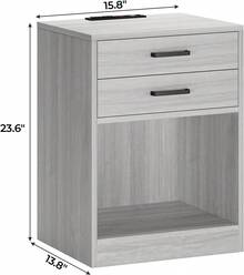 Juego de 2 Mesitas de Noche Gris con Estación de Carga y Cajones, Buro Gris para Recámara, Diseño Moderno, Madera de Ingeniería, 2 Enchufes y 2 Puertos USB, Almacenamiento con Cajones y Estante Abierto, para Dormitorio y Sala de Estar - Gris - Ver 4