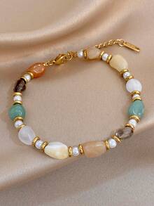 Vòng tay nữ phong cách Boho Vintage phối đá tự nhiên nhiều màu hình dáng bất đối xứng và hạt spacer mạ vàng, đeo hàng ngày/đi tiệc, quà tặng Giáng Sinh/Sinh nhật/Y2K/Halloween/Mùa thu - Nhiều màu - Xem 1