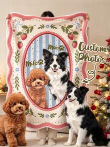 Personalized Pet Portrait Blanket From Photo: Custom Striped Dog Cat Photo Throw, Preppy Pet Blanket For Dog Mom Or Dad, Pet Memorial Gift - Multicolor - View 9