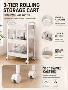 1pc Multi-Functional Storage Rack Trolley, Movable Gap Snack Book Storage Rack, Suitable For Living Room, Kitchen, Bedroom, Bathroom, And Other Home Use - White - View 6