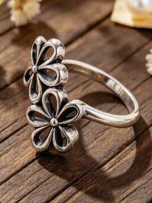 European And American Fashion Floral Alloy Ring, Exquisite Jewelry For Beach Vacation - Silver - View 4