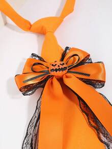 1Pc Women Orange Large Bow Pumpkin Lace Chain Pre-Tied Necktie Halloween Party Costume - Multicolor - View 5
